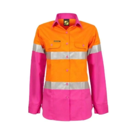 Picture of WorkCraft, Womens, Shirt, Long Sleeve, Lightweight, Hi Vis, Two Tone, Vented, Cotton Drill, CSR Reflective Tape